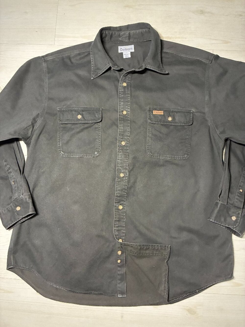 Vintage Carhartt S09 Long Sleeve Canvas Work Shirt F06 Charcoal Gray Men's XL